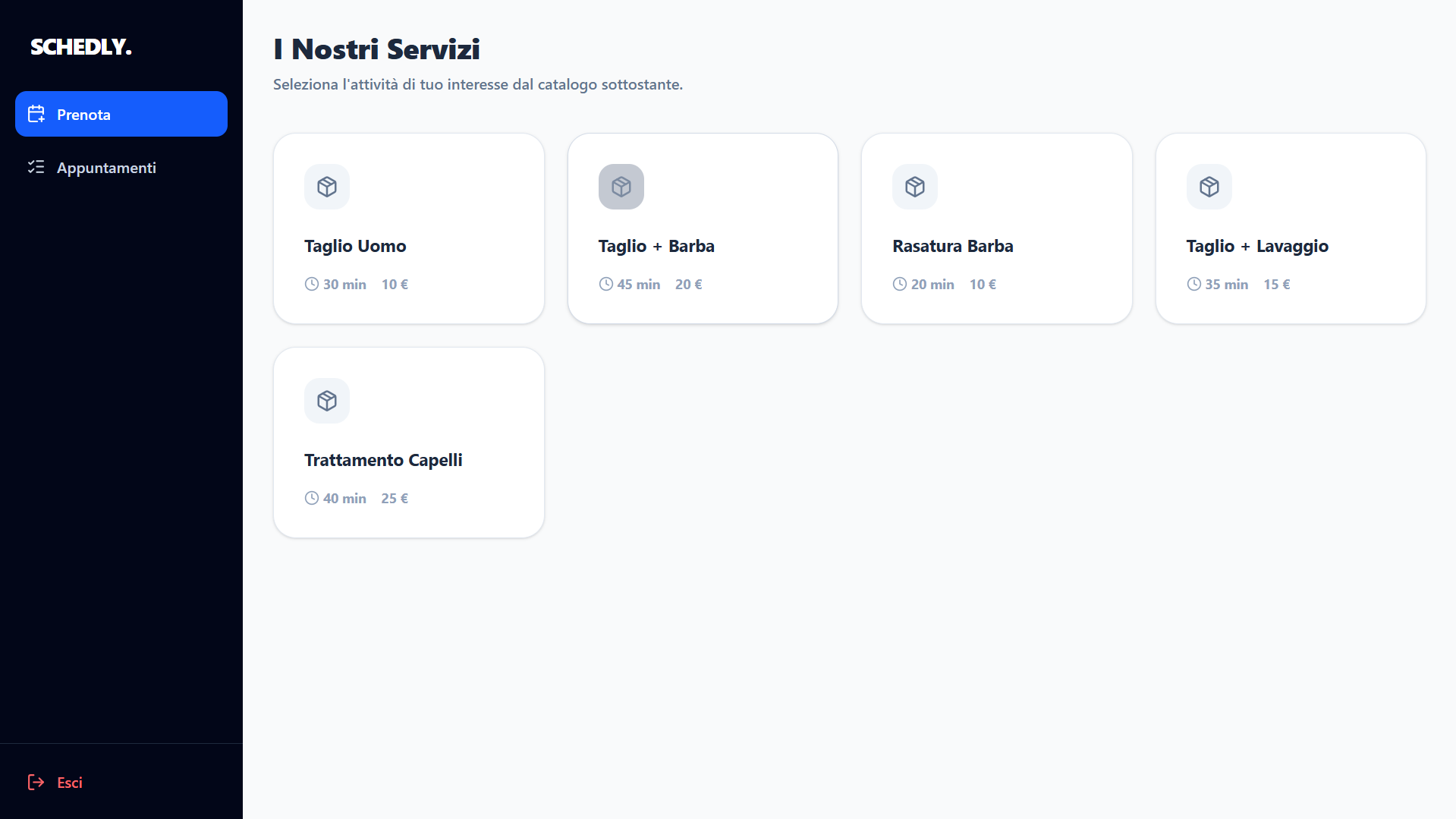 Interfaccia Prenotazione